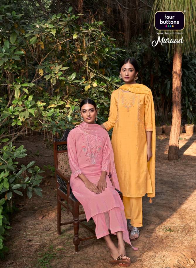Four Buttons Muraad Exclusive Designer Wholesale Readymade Suits